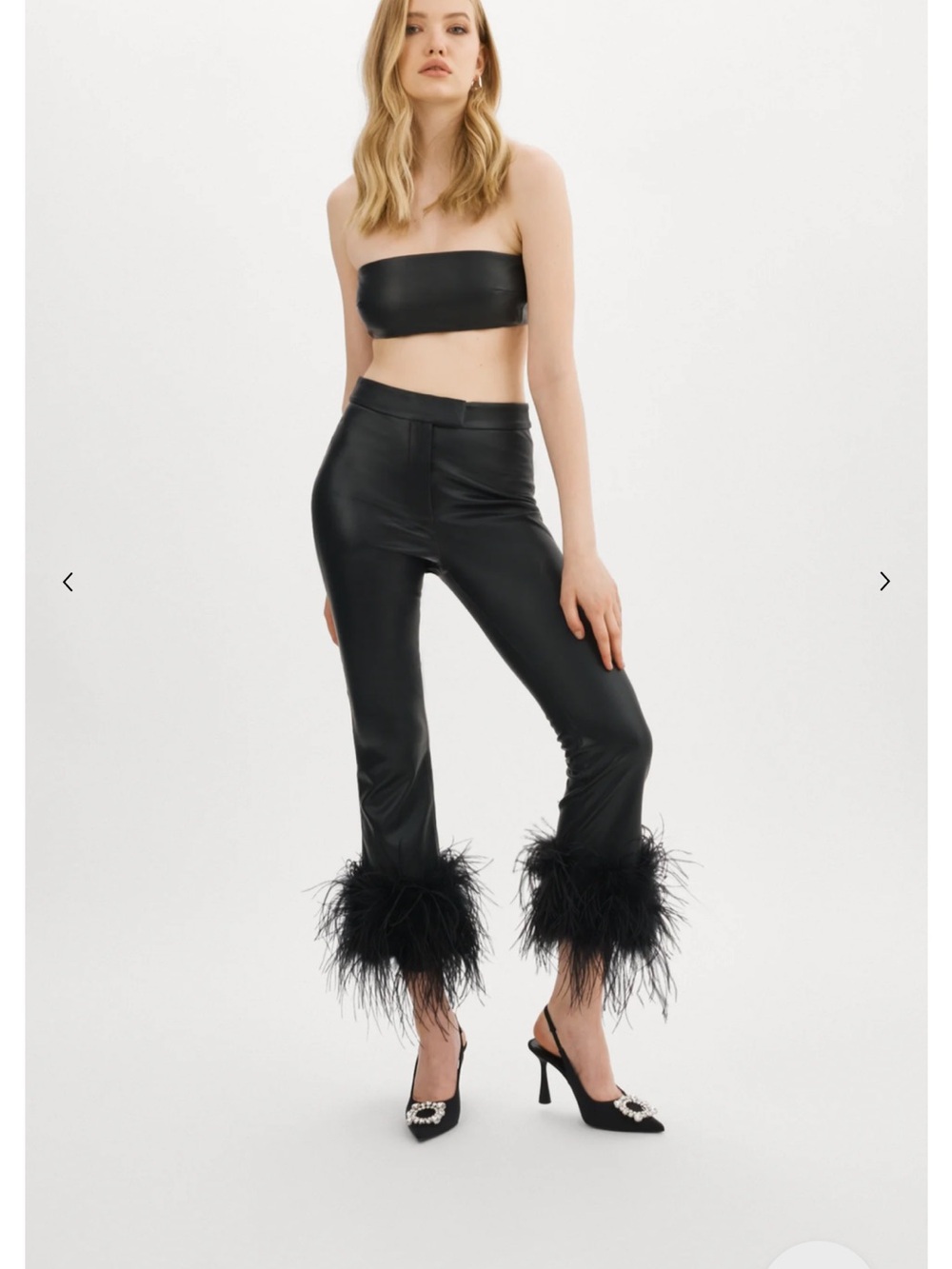 Lamarque Pagetta Feather Trimmed Trousers in Black